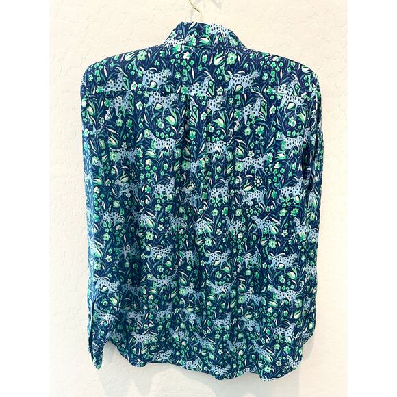 J.CREW | Classic Button Down Shirt Blue Green Floral Leopard Print | Size 0 - Picture 5 of 7